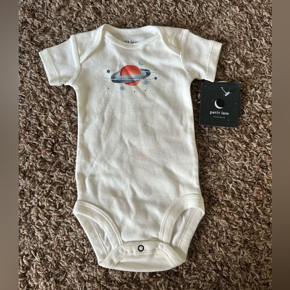 Petit Lem White Onesie with Space Design
